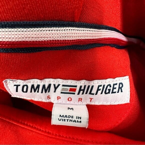 Tommy‎ Hilfiger Men’s Red Athletic Long Sleeve Y2K Hooded Sweatshirt Med/C43 - Picture 5 of 12